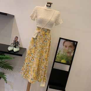 法式碎花连衣裙女夏天2021年新款小个子气质时尚雪纺裙子两件套装
