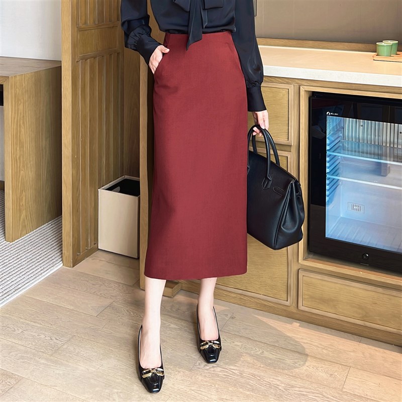 西装直筒裙女秋季新款高腰包臀裙气质休闲口袋A字半身裙23285