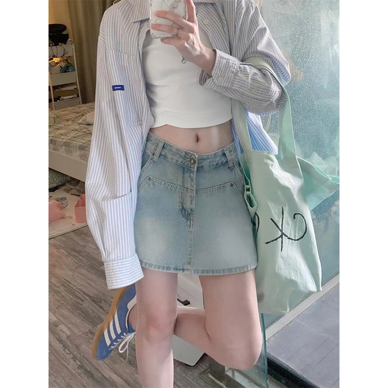 复古蓝牛仔短裙女夏季薄款胖妹妹mm高腰显瘦a字半身裙防走光裙裤,女装/女士精品,大码裤装,淘宝优惠券,粉丝福利购,淘宝优惠卷