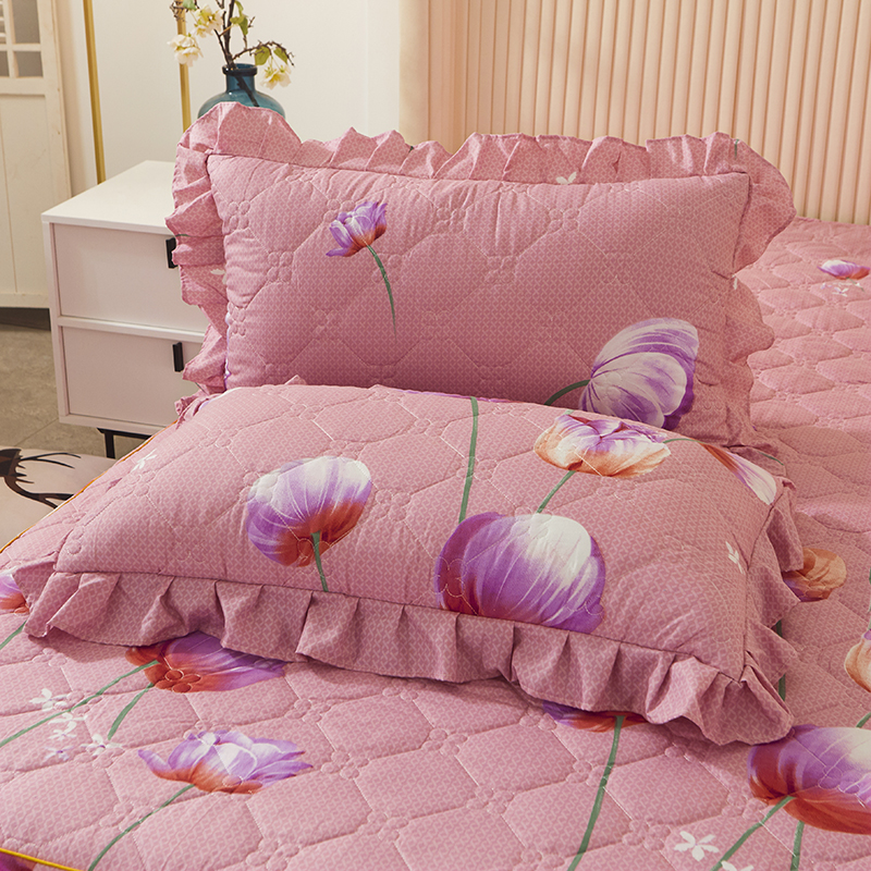 夹棉花边枕套一对加厚加棉荷叶边卡通花卉单人学生枕头套枕头皮