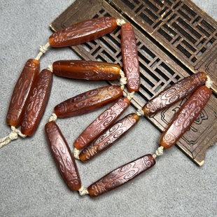 玛瑙配饰祥云纹老玛瑙四棱管珠扁勒子桶珠吊坠西玛红管珠项链配珠