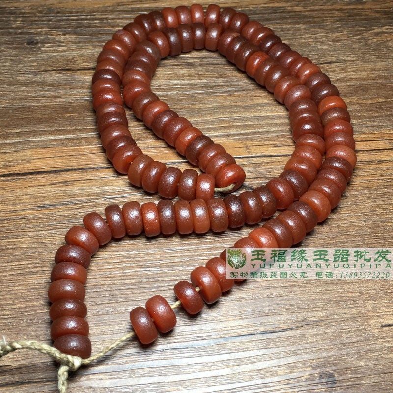 橘皮纹老玛瑙柿子红老红玛瑙算盘珠车轮珠片108佛珠项链挂西玛珠