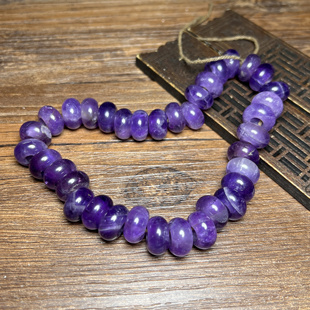 天然紫水晶大孔算盘珠高古水晶老珠子手串配饰大孔面包圈玉石手链