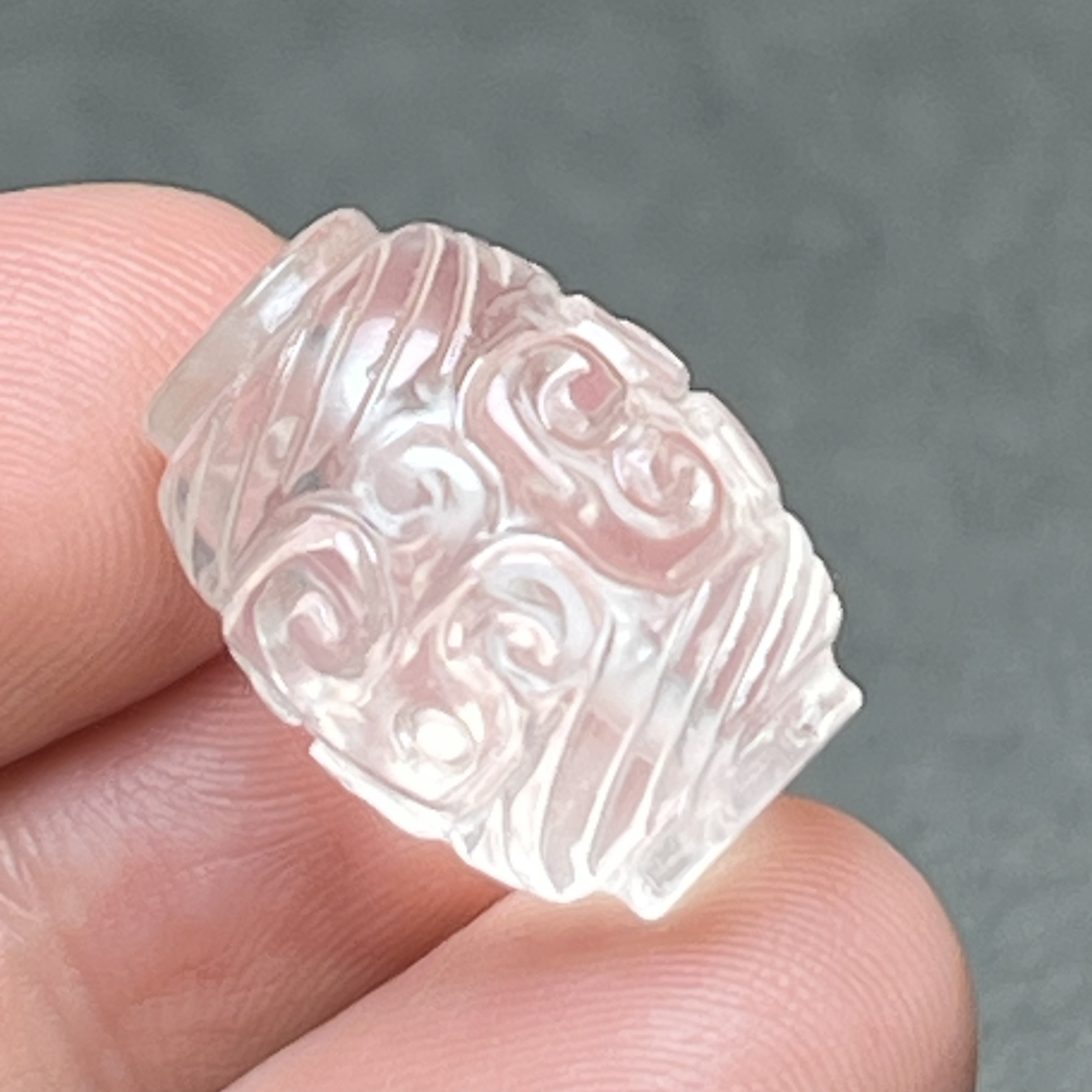 天然白水晶单珠手工雕刻回纹桶珠手链配饰真水晶文玩手串吊坠配饰