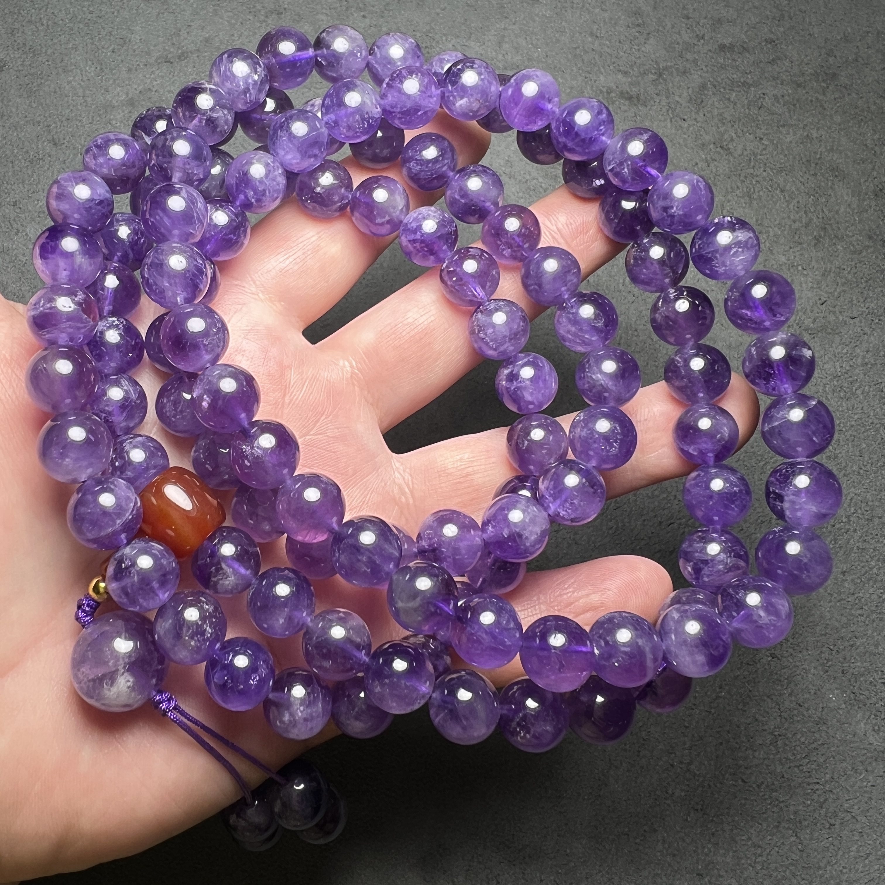 古玩收藏天然老料紫水晶原石原色圆珠佛珠念珠长项链108颗手串珠