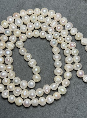 珍珠天然螺纹淡水无核老珍珠108白色念珠老珍珠项链手串文玩配饰