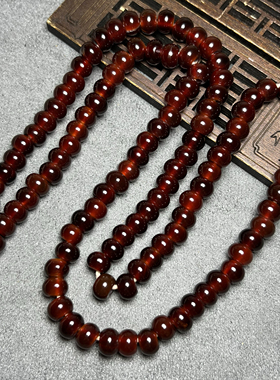 西亚老珠子糖色酒红老玛瑙苹果珠108佛珠西玛算盘车轮珠项链佛珠
