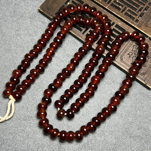 西亚老珠子糖色酒红老玛瑙苹果珠108佛珠西玛算盘车轮珠项链佛珠