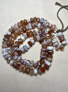 大孔灰白皮老玛瑙鸡骨白文玩古珠串风化钙化六角灯笼珠老玛瑙 108