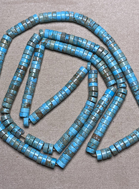 古玩珠子湖蓝绿松直切原矿绿松石手链配饰车轮珠老型隔片项链配珠