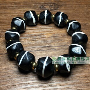 尼泊尔老琉璃唐八棱珠多棱老琉璃黑白一线药师珠子文玩配珠手串