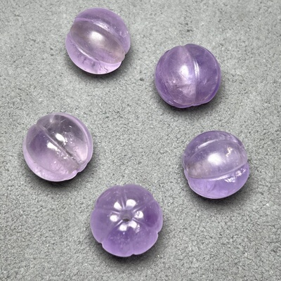 古玩收藏天然紫水晶浅紫手工南瓜珠佛珠手串配饰水晶多棱瓜珠配珠