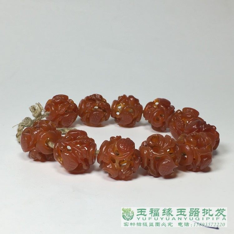 镂空天然柿子红南红老纯手工手串