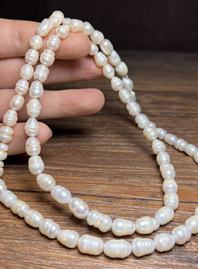 古玩老珍珠天然珍珠老珠子七宝米粒形念珠巴洛克花生型项链配珠