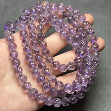 尼泊尔喜马拉雅老紫水晶佛珠项链老紫水晶扭纹s瓜珠108颗链珠水晶