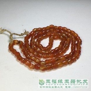 天然老玉老珠子辽金天然老玛瑙酒红管珠大孔串项链竹节勒子老包浆