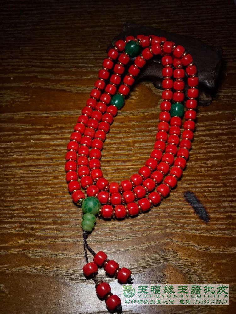 尼泊尔手工古法雪巴牛血红琉璃桶珠老型手串佛珠串108颗雪巴手链