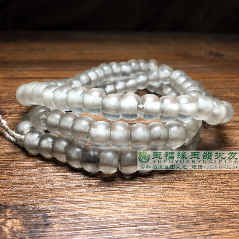 古玩手工孔藏式天然老水晶珠算盘珠古珠念珠项链108颗车轮珠手串
