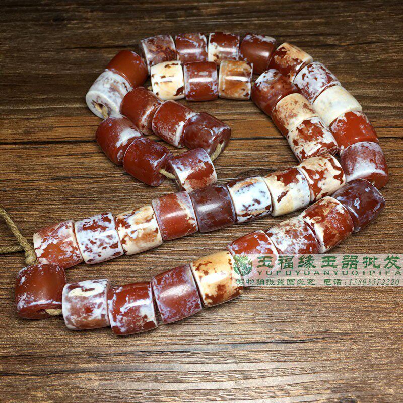 大孔灰白皮老玛瑙西亚玛瑙珠串鸡骨白红玛瑙桶珠串 佛珠配珠配饰