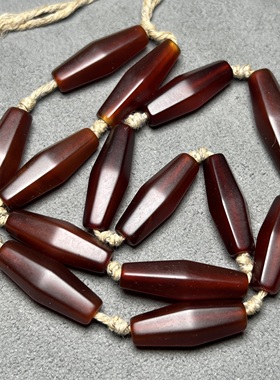 古玩老珠子辽金老酒红玛瑙天然六棱勒子天珠背云佛珠文玩珠串配饰