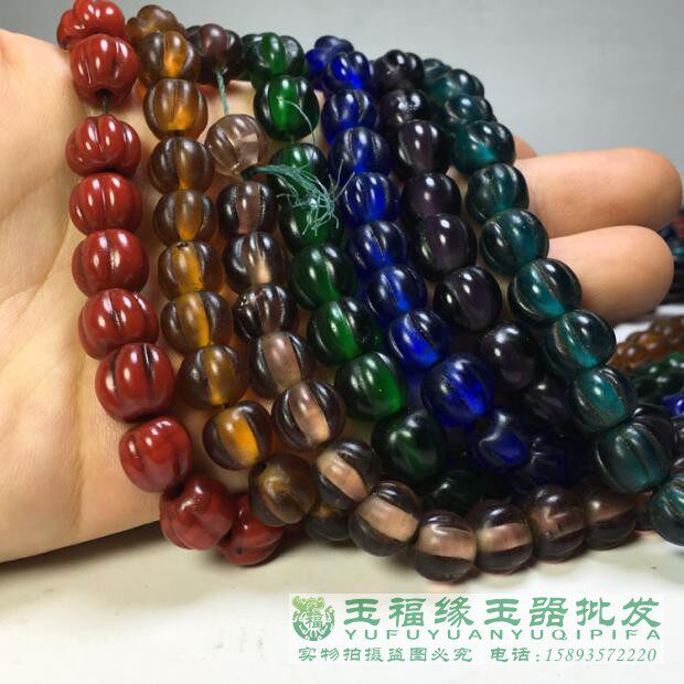 仿古尼泊尔老琉璃紫色南瓜珠包邮图片