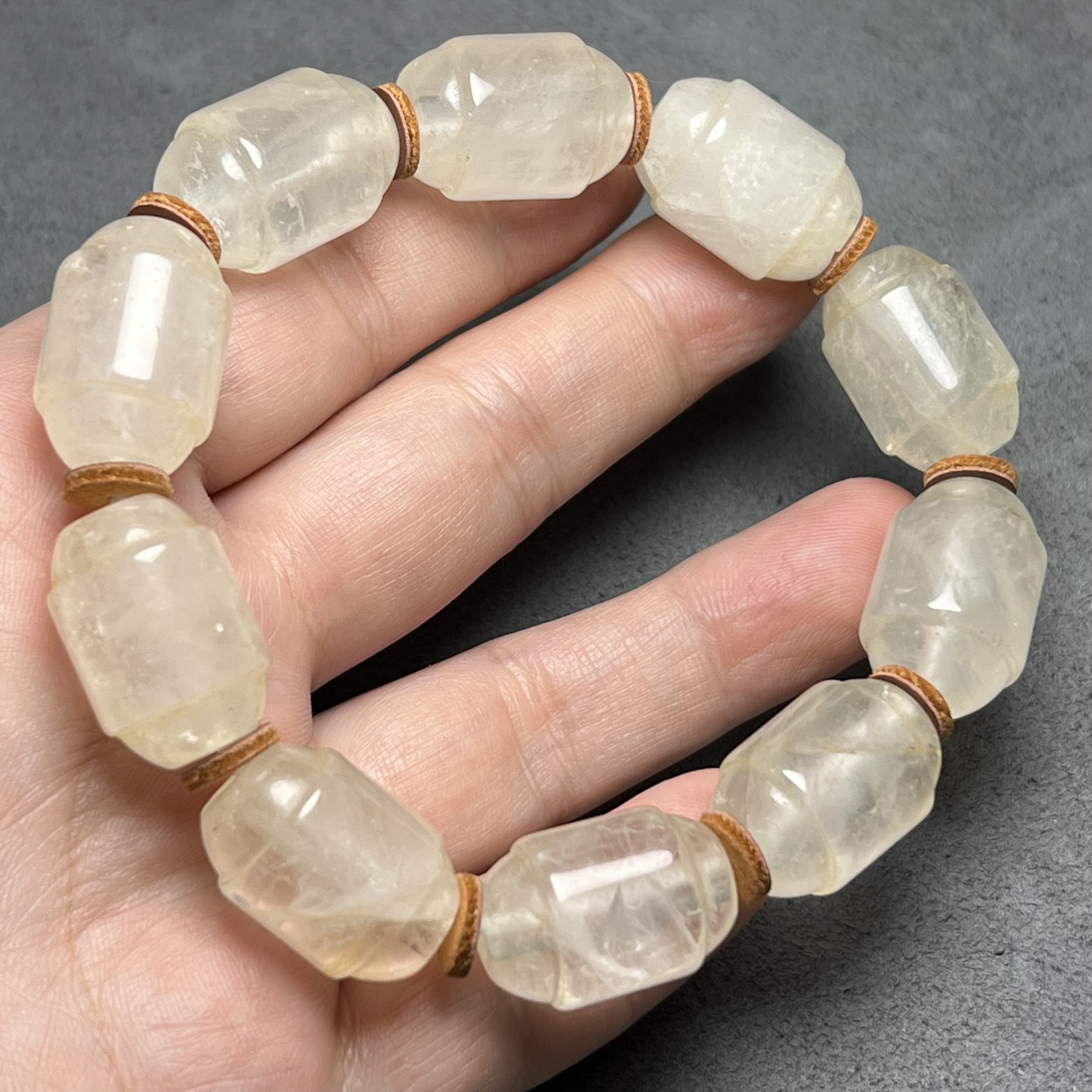 天然尼泊尔老白水晶老型管珠多棱大孔水晶圆珠多宝手串念珠手链