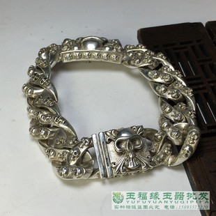 古玩收藏老银匠手工花纹925银链手链手串男女转运礼物民族风手饰