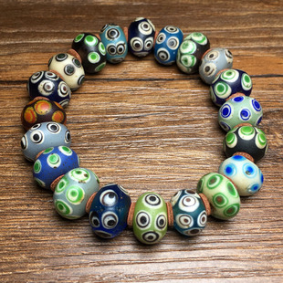 古法尼泊尔清琉璃蜻蜓眼手链仿古多彩琉璃算盘珠子多宝珠佛珠手串