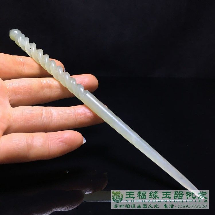 和田青白玉手工雕刻发簪新娘发饰搭配古典发饰步摇汉服成人礼玉笄