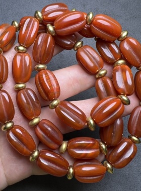 天然玛瑙手串甘南玛瑙柿子红玛瑙长瓜珠型红玛瑙手钏项链古玩收藏