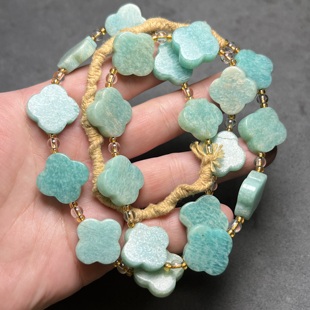 老珠子天河石包浆项链天河石海蓝宝四叶草双平十字花手链材料配件