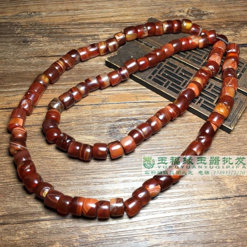 西周老玛瑙手链酒红喇叭孔西玛手档老珠串玛瑙算盘珠直切剁珠配饰