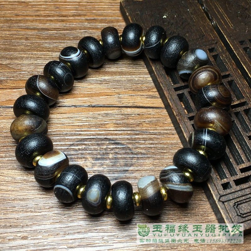 风化纹复古老缠丝玛瑙算盘珠