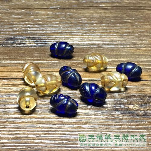 古玩杂项天珠手工雕刻老琉璃