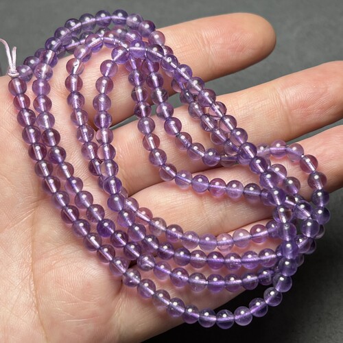 纯天然高品质通透4mm紫水晶圆珠散珠半成品长条项链手链饰品配珠