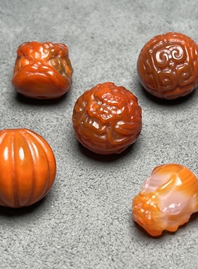 天然红玛瑙圆珠雕刻龙头瓜珠回纹圆珠单珠多宝手串配珠DIY配饰