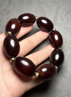 古玩老玛瑙天然选优品酒红老玛瑙橄榄形手串桶珠手链礼品收藏