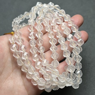 古玩天然老白水晶珠子钻面白水晶108颗算盘扁珠老型珠佛珠配饰