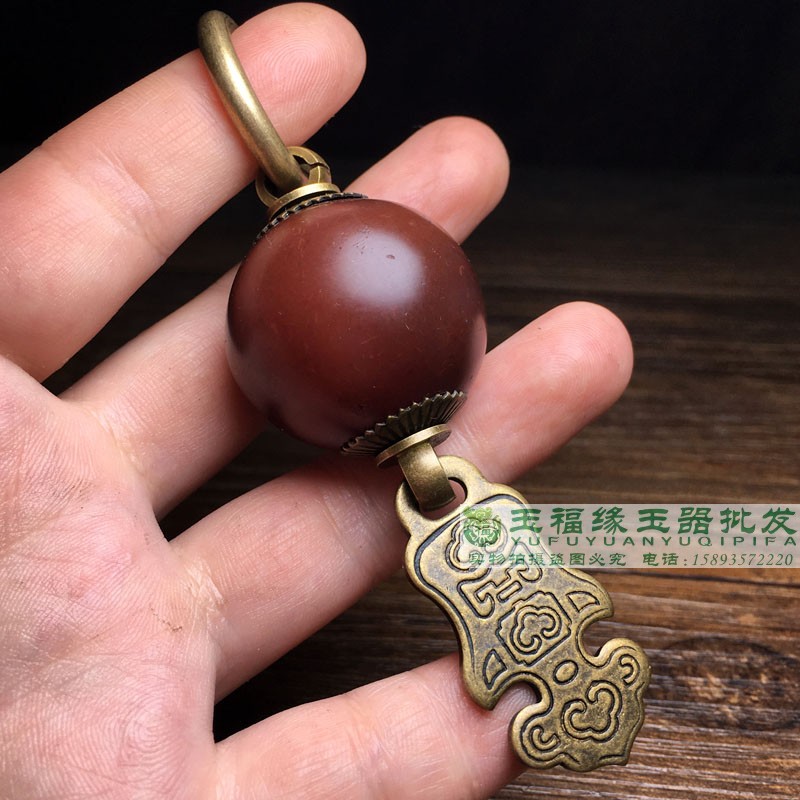 古玩杂项顶戴花翎老玛瑙大号文玩佛珠配饰纯铜隔珠挂件把玩多宝件