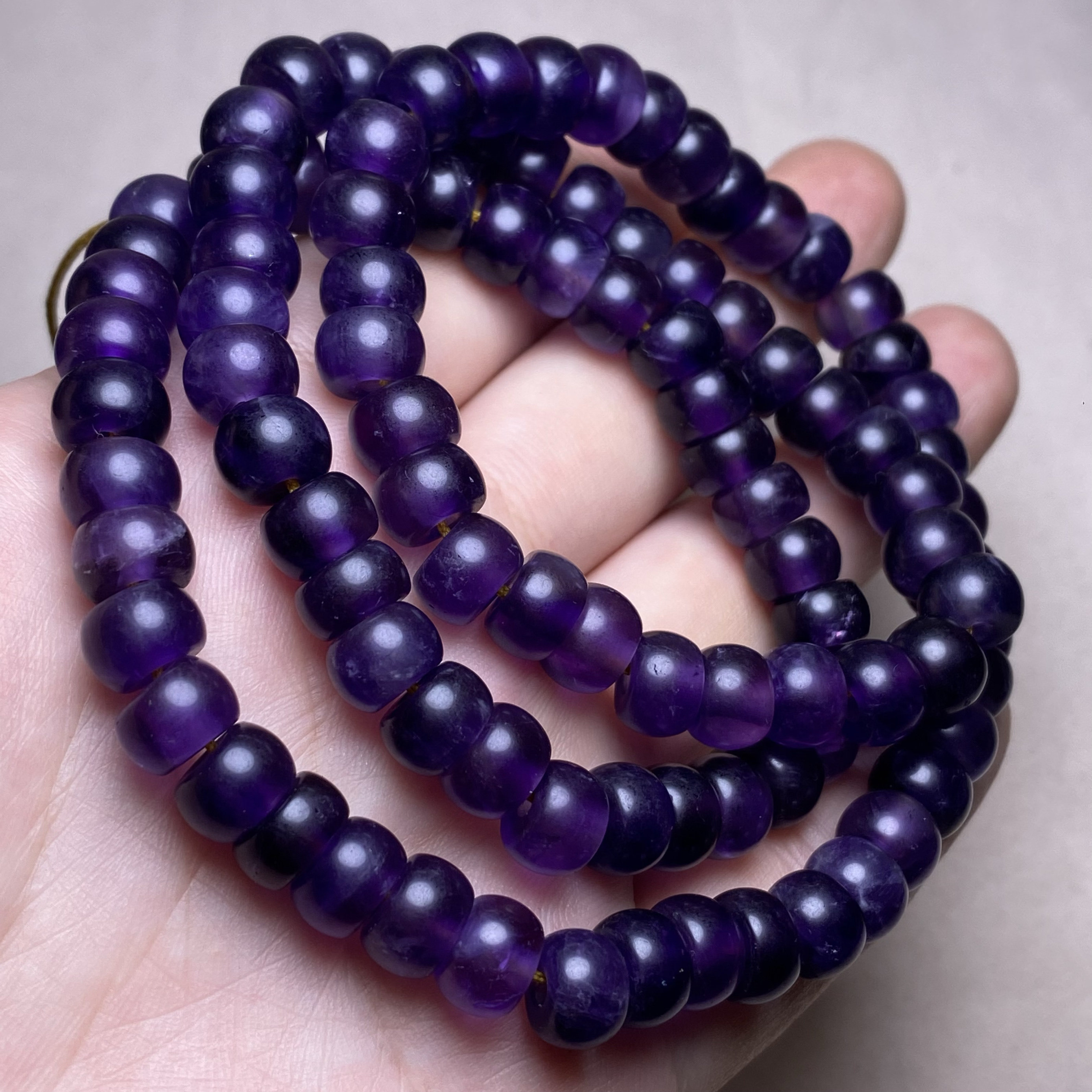 古玩杂项辽金大孔天然老紫水晶珠算盘珠车轮珠念珠项链手串佛珠链