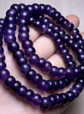 古玩杂项辽金大孔天然老紫水晶珠算盘珠车轮珠念珠项链手串佛珠链