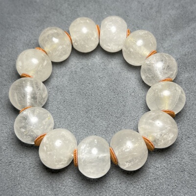 天然尼泊尔老白水晶老型算盘灯笼珠大孔水晶圆珠多宝手串念珠手链