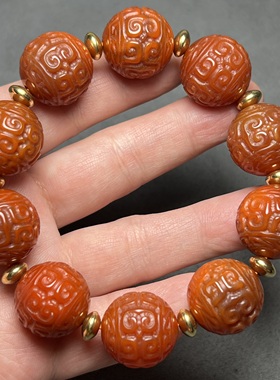 天然玛瑙手串老甘南红玛瑙红玉髓回纹圆珠男款手链单圈手饰情侣款