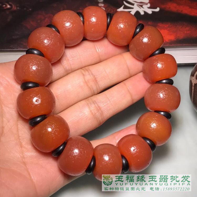 手链高古风化西亚大孔珠柿子红