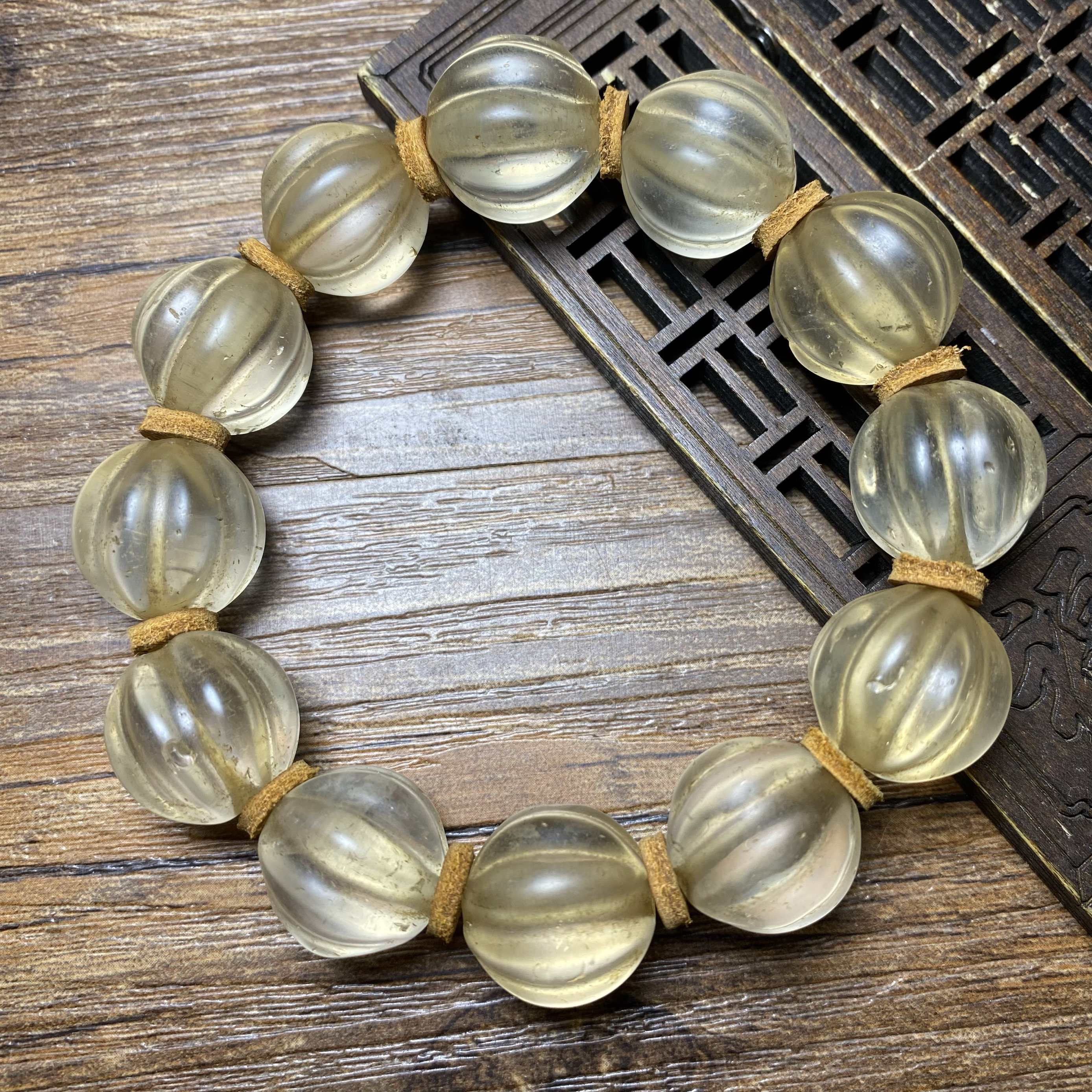 古玩尼泊尔白水晶圆瓜珠佛珠手链吊坠多宝串项链背云配饰隔珠饰品