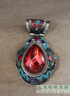 仿古掐丝烤蓝锆石琉璃毛衣链吊坠