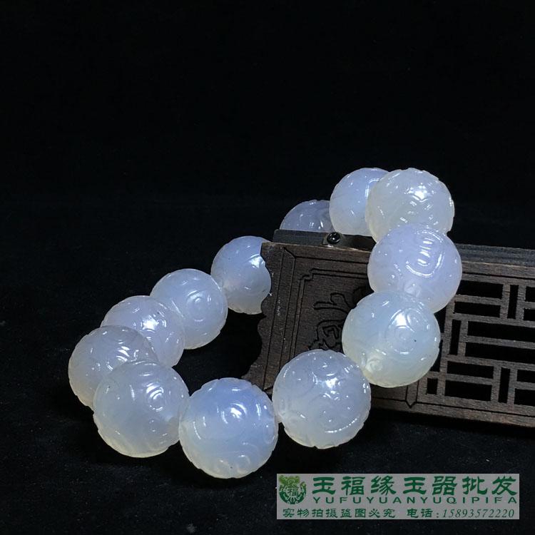 天然巴西红白玛瑙玉髓回纹珠手链男士大珠白玉髓手串玉佛珠圆珠