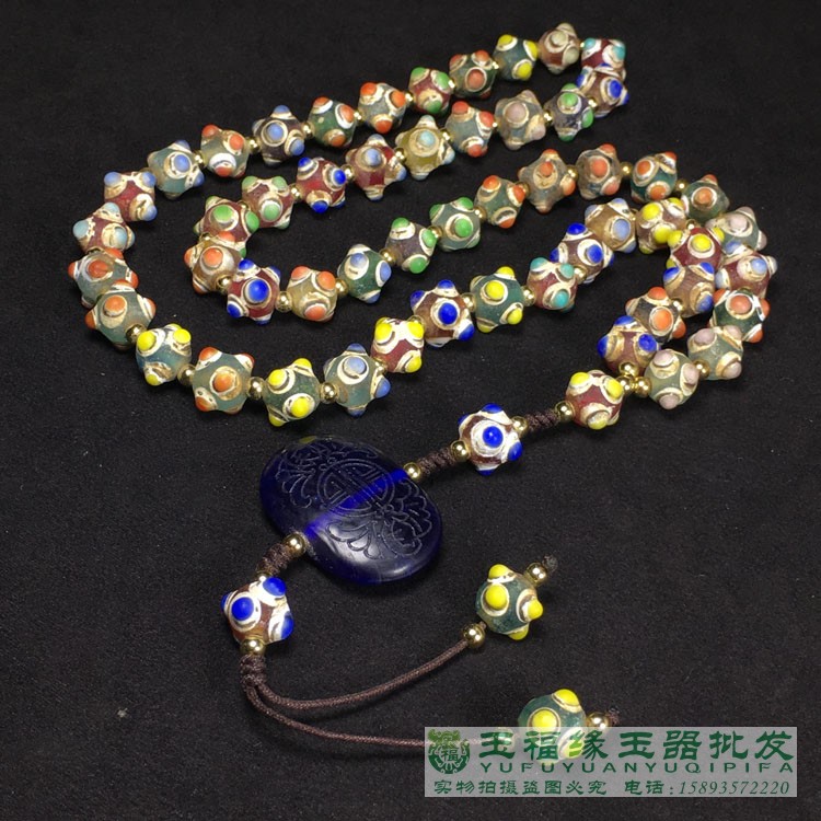 高古杂项古董老琉璃 战汉水晶蜻蜓眼老琉璃手串手链佛珠念珠佛珠