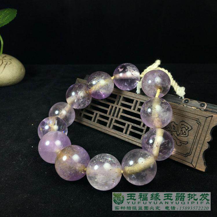 古玩玉石紫水晶老珠子圆珠仿古真水晶大珠念珠配饰明老水晶串