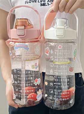 高颜值水杯夏天季超大容量号运动水壶瓶便携健身吸管水桶太空杯子